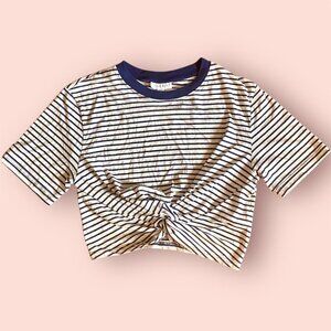 Topshop UK Cropped Twist Front Striped Tee Size 10 NWOT